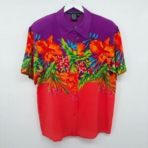 Vintage IB Diffusion Top Shirt Size 12 Shoulder Pads 100% Silk Coastal Cruise L